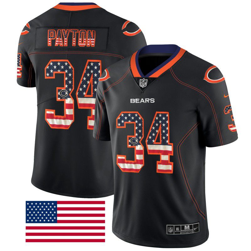 Men Chicago Bears 34 Payton Nike USA Flag Fashion Black Color Rush Limited NFL Jerseys